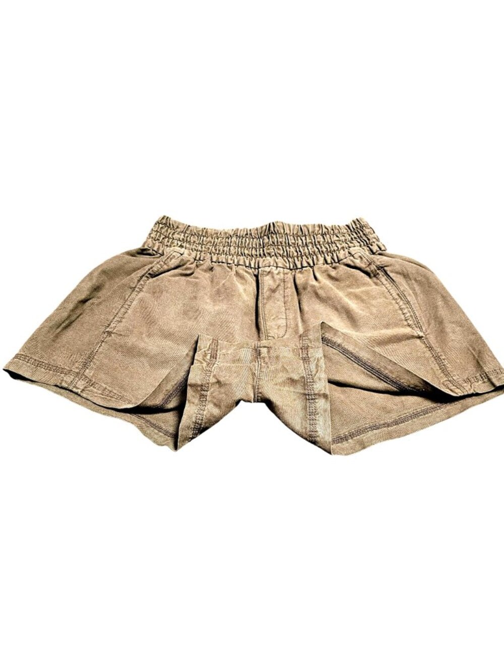 Aerie Women's XS Gray High-Waisted Cotton Lyocell Smocked Waist Shorts With Pock - Picture 11 of 11
